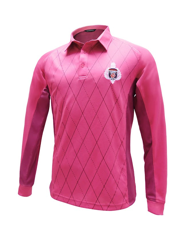 Men's Long Sleeve Bamboo Charcoal Pink Polo Shirt