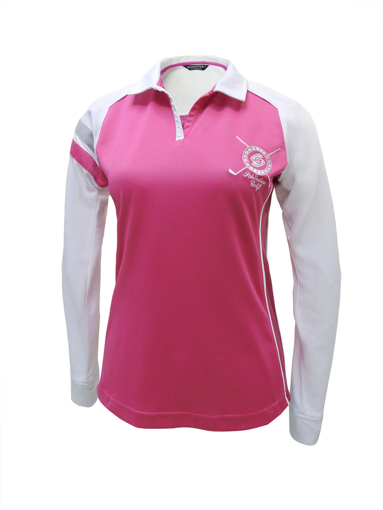 Women's Pink Bamboo Charcoal Long Sleeve Polo Shirt